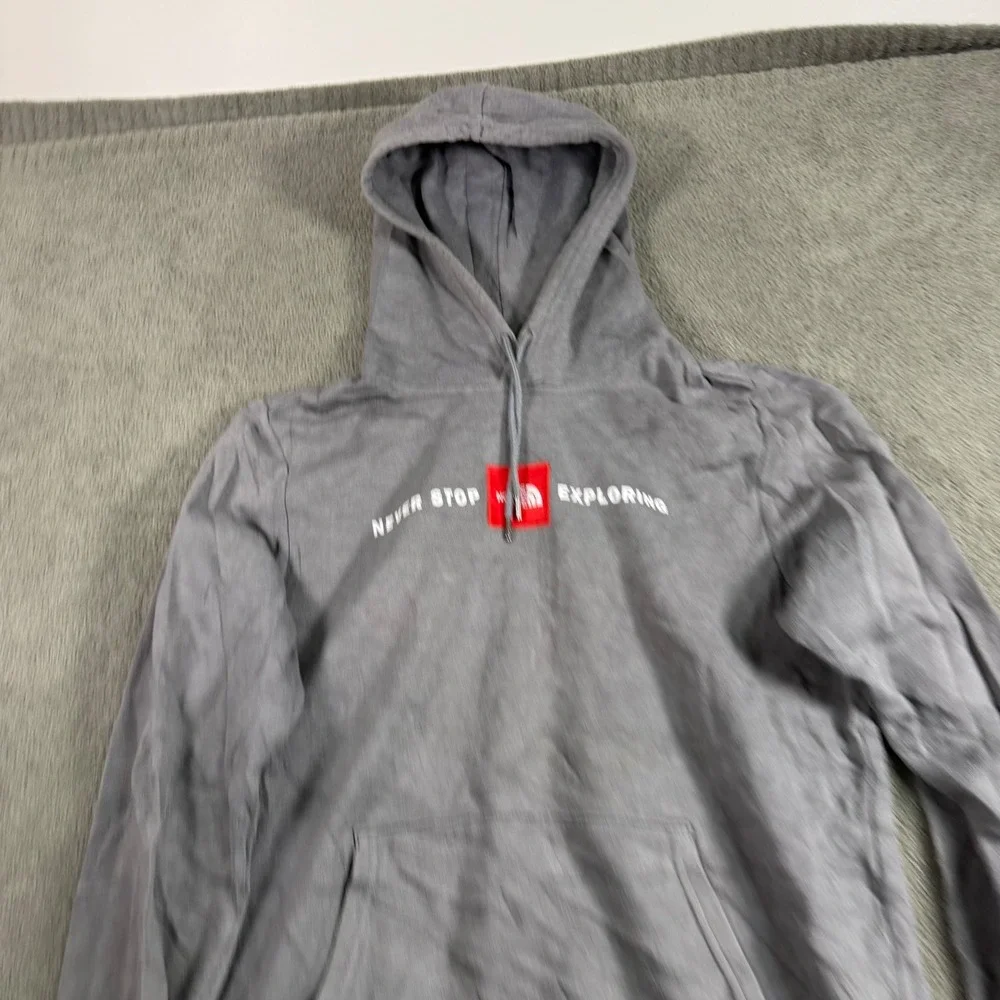 The North Face Mens Never Stop Exploring Red Box Logo Hoodie Grey Large